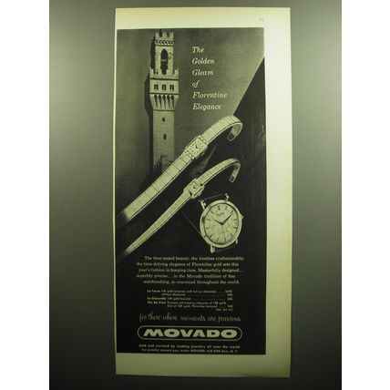 1958 Movado Watches Ad - The golden gleam of Florentine elegance