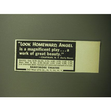 1958 Look Homeward, Angel Play Ad - A magnificent Play