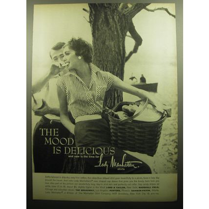 1958 Lady Manhattan Shirts Ad - The mood is delicious