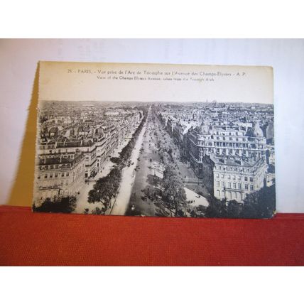 CHAMPS ELYSEES AVENUE, from TRIUMPH ARCH, PARIS unused antique postcard #