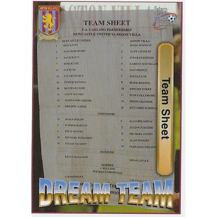 Futera's Aston Vila 1997-98 Fans' Selection: Dream Team - No. 61, Team Sheet