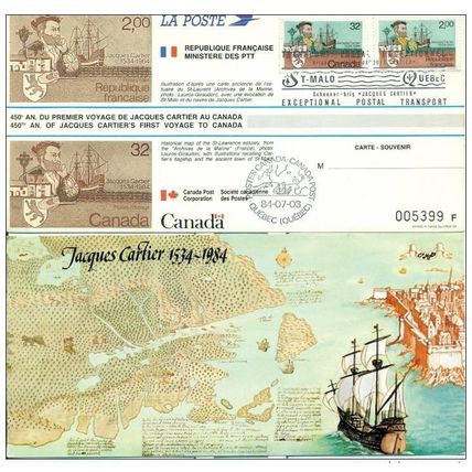 007 Carte officielle Exhibition Canada 1984 France Emission Commune Boat Cartier