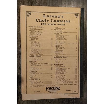 The Star of Hope - A Christmas Cantata - John Fearis - Sheet Music Book - 1923