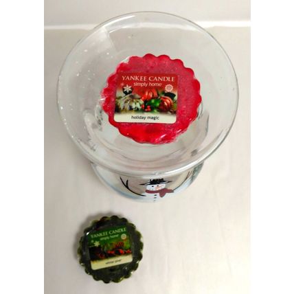 Snowman Glass Candle Holder Holiday Magic & Winter Pine Yankee Candle Tarts