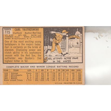 CARL YASTRZEMSKI 1963 AUTOGRAPHED BOSTON RED SOX HALL OF FAME TRIPLE CROWN CHAMP