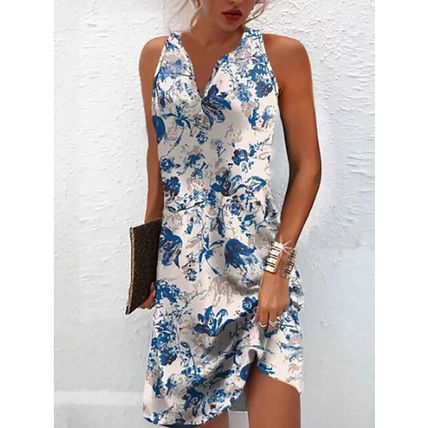 Dress Womens Holiday Sleeveless Summer Sundress UK Plus Size Ladies Floral