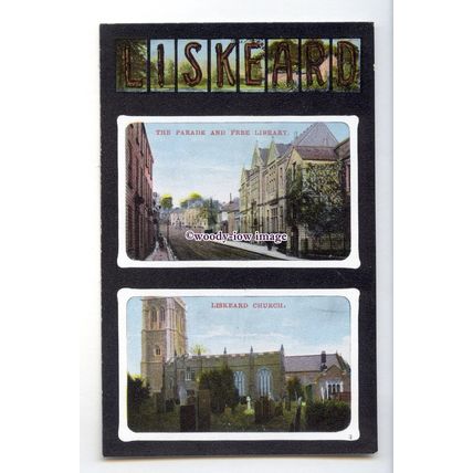 tq2825 - Cornwall - Liskeard Church, also The Parade & Free Library - Postcard