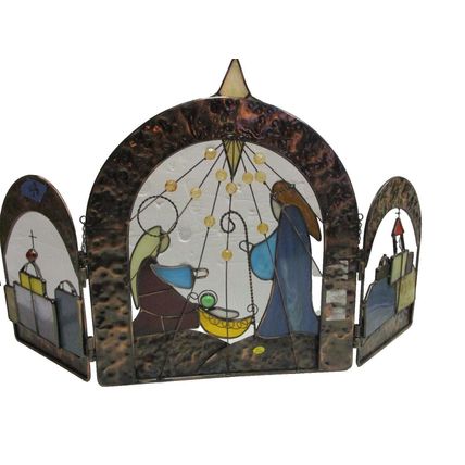 Stained Glass Hinged Nativity Set Sun Catcher 3 Piece Christmas Scene