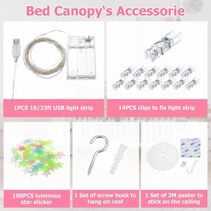 Bed Canopy with Lights, Bed Canopy for Girls Princess with Luminous Stars, Canop