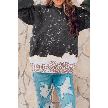 Black Leopard Bleached Pullover Sweatshirt