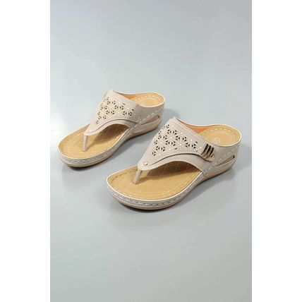 Beige Hollow Out Clip Toe Wedge Slippers