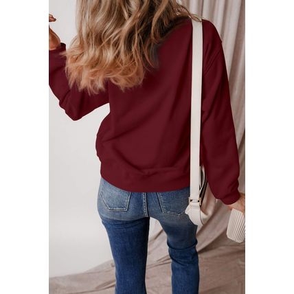 Burgundy Solid Fleece Lined Drop Shoulder Terry Sweatshirt
