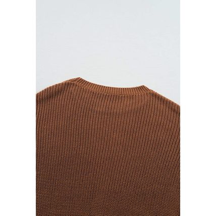 Chestnut Beaded Drop Shoulder Round Neck Sweater