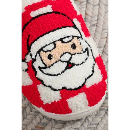 Fiery Red Checkered Santa Claus Graphic Plush Home Slippers