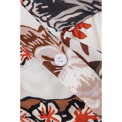 White Floral Print Balloon Sleeves Button Up Loose Casual Shirt