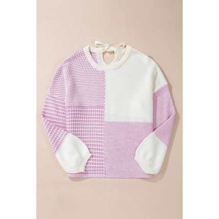 Bonbon Neutral Colorblock Tie Back Sweater
