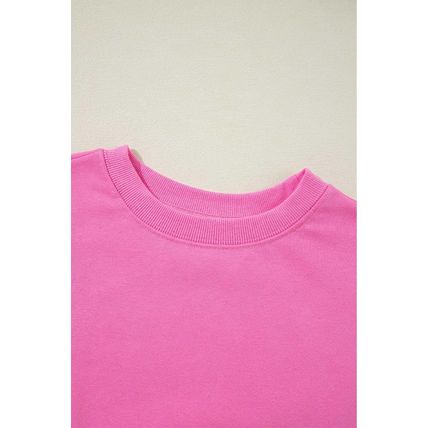 Bonbon Plain Drop Shoulder Crewneck Pullover Sweatshirt