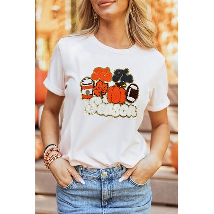 White Tis The Season Pumpkin Spice Latte Lover Graphic Crewneck T Shirt