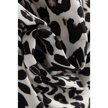 Multicolour Button Striped Collar Leopard Print Long Sleeve Flared Dress