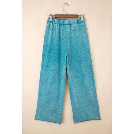 Lapis Mineral Wash Lace-up High Waist Raw Hem Patched Pocket Pants