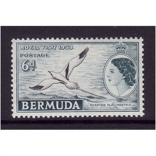 BERMUDA 1953 ROYAL VISIT SG 151 6d BLACK AND DEEP TURQUOISE M / MINT#2