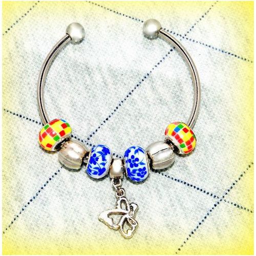 Sale European Beads Butterfly Charm Silver Plated Bracelet Bangle Jewellery 812