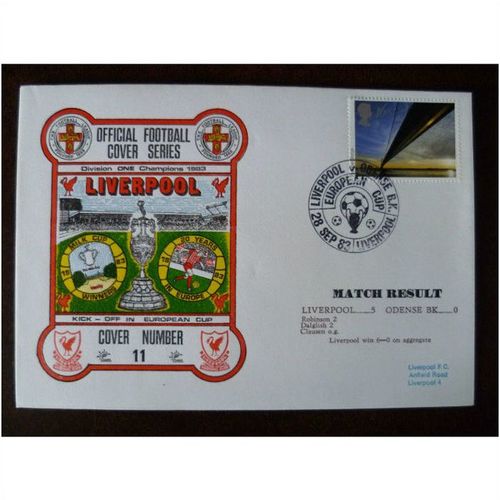 1983 Liverpool v Odense BK Dawn Football Cover No 11 European Cup stamp Dalglish