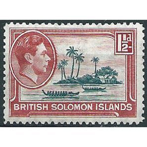 Solomon Islands 1939 SG62 1 1/2d Blue-Green & Carmine Mounted Mint ... .