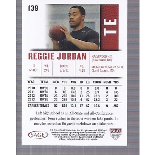 2014 Sage Hit Footbal Reggie Jordan