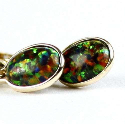 Created Black Opal, 14K Gold Leverback Earrings, E001