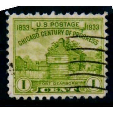 USA 1933 1c GREEN FORT DEARBON SG 727 FINE USED #5