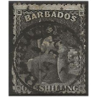 Barbados 1870 SG47 1/- Black Wmk Large Star Fine Used . ..