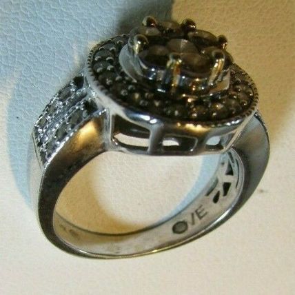 CHAMPAGNE & WHITE DIAMONDS 14k WHITE GOLD RING Size 5 IJDN Interjewel USA