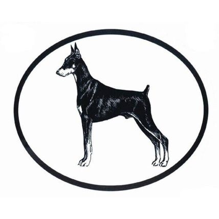 Dog Breed Oval Vinyl Car Decal Black & White Sticker - Doberman Pinscher