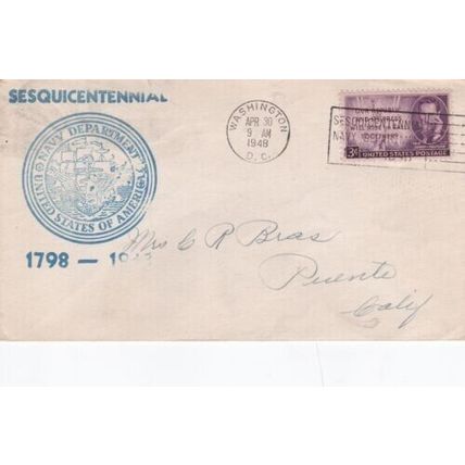 United States 1948 Navy Department Sesquicentennial FDC Washington DC cancel VGC