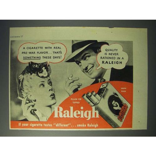 1944 Raleigh Cigarette Ad - Real Pre-War Flavor
