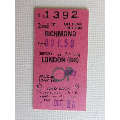 BR Richmond-London(BR) 2nd Off Peak Rtn Ticket