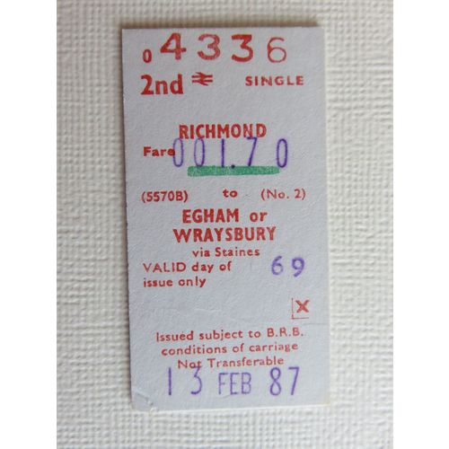 BR Richmond-Egham or Wraysbury Via Staines 2nd Single Ticket