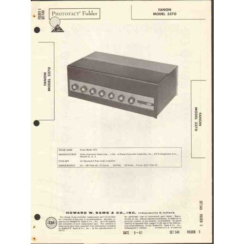 FANON model 3370 8 tube audio amplifier Sams Photofact manual