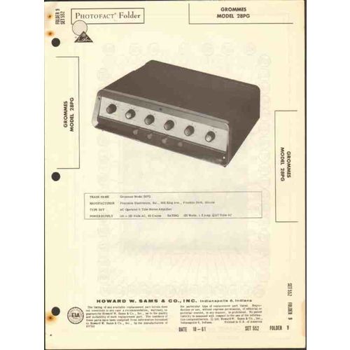 GROMMES model 28PG 11 tube stereo amplifier Sams Photofact manual