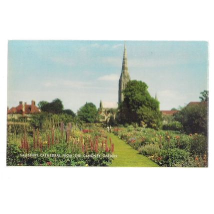 SALISBURY CATHEDRAL from Canonry Gardens, WILTSHIRE unused vintage postcard =