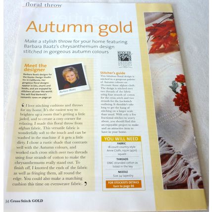 Autumn Gold Cross Stitch Chart Babara Baatz Floral Throw