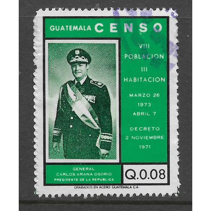 GUATEMALE 1973 NATIONAL CENSUS 8c GREEN BLACK PRESIDENT OSORIO SG966 FINE USED2