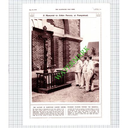 Hampstead Garden Suburb Memorial World War One WW1 - 1916 Cutting / Print