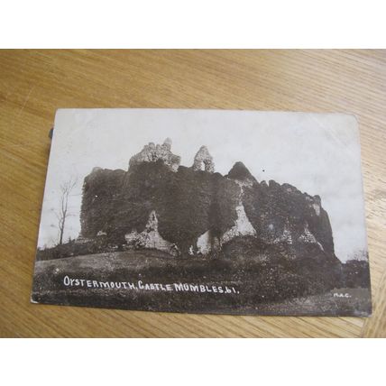 Early Real photo Postcard - Oystermouth Castle, Mumbles - Swansea Bay, Glamorgan
