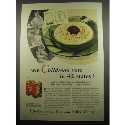 1932 Quaker Puffed Rice and Puffed Wheat Ad - Win children's vote in 42 states