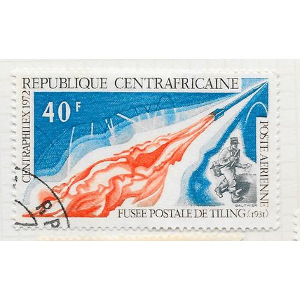 CENTRAL AFRICAN REP. 1972 STAMP EXHIBITION ROCKET MAIL 1931 USED 40f POSTMAN