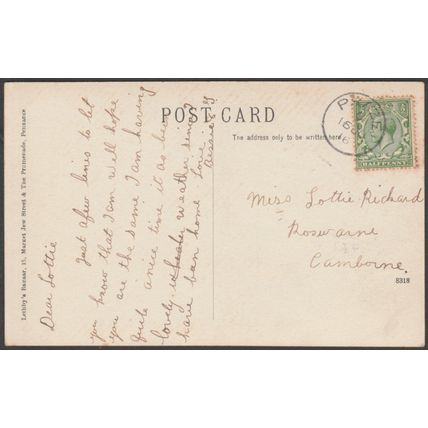 Morrab Gardens, Penzance, Cornwall, 1916 - Lethby's Bazaar Postcard