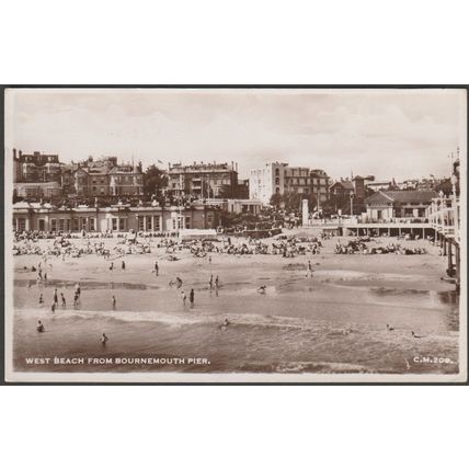West Beach from Bournemouth Pier, Hampshire, 1950 - Thunder & Clayden RPPC