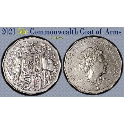 Australia 2021 50c Coat of Arms 'TWO DOTS' Variety - Circulated
